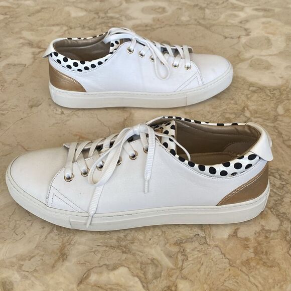 Maimai Made in Italy White Leather Sneakers Polka Dots Gold - Picture 5 of 16